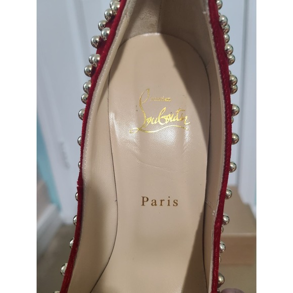 Christian Louboutin Billy Specchio Pumps Heels Studs Red Maroon Gold 40.5 10.5 - Picture 4 of 5